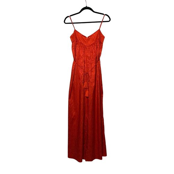 Saylor Red Orange Jacquard Jumpsuit Spaghetti Strap‎ Wide Leg XS Formal Wedding - Picture 2 of 12